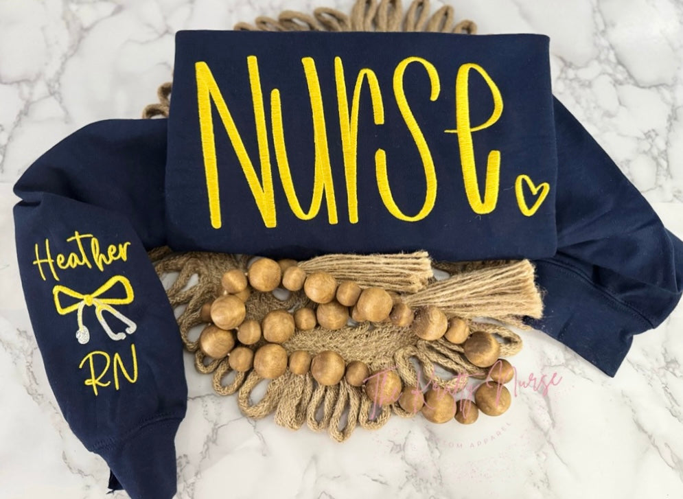 EMBROIDERED HAND LETTERED NURSE