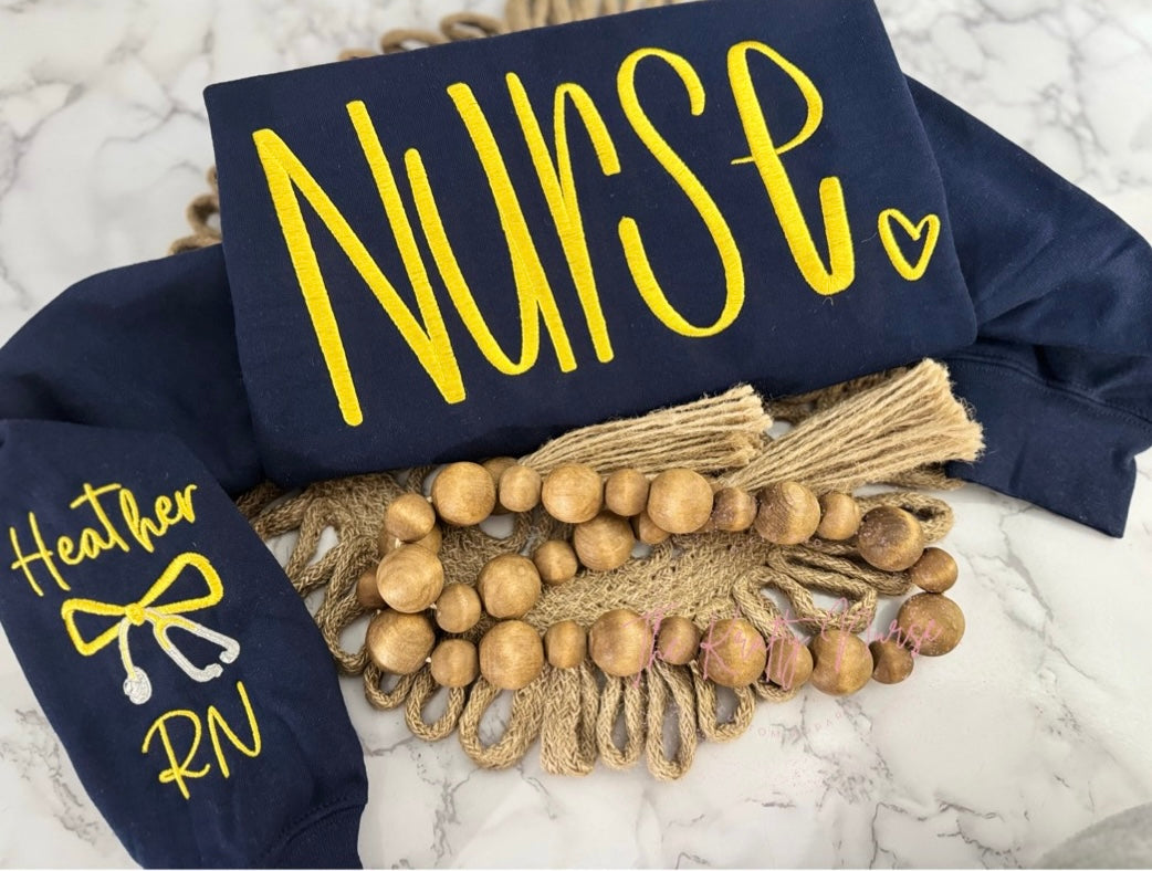 EMBROIDERED HAND LETTERED NURSE
