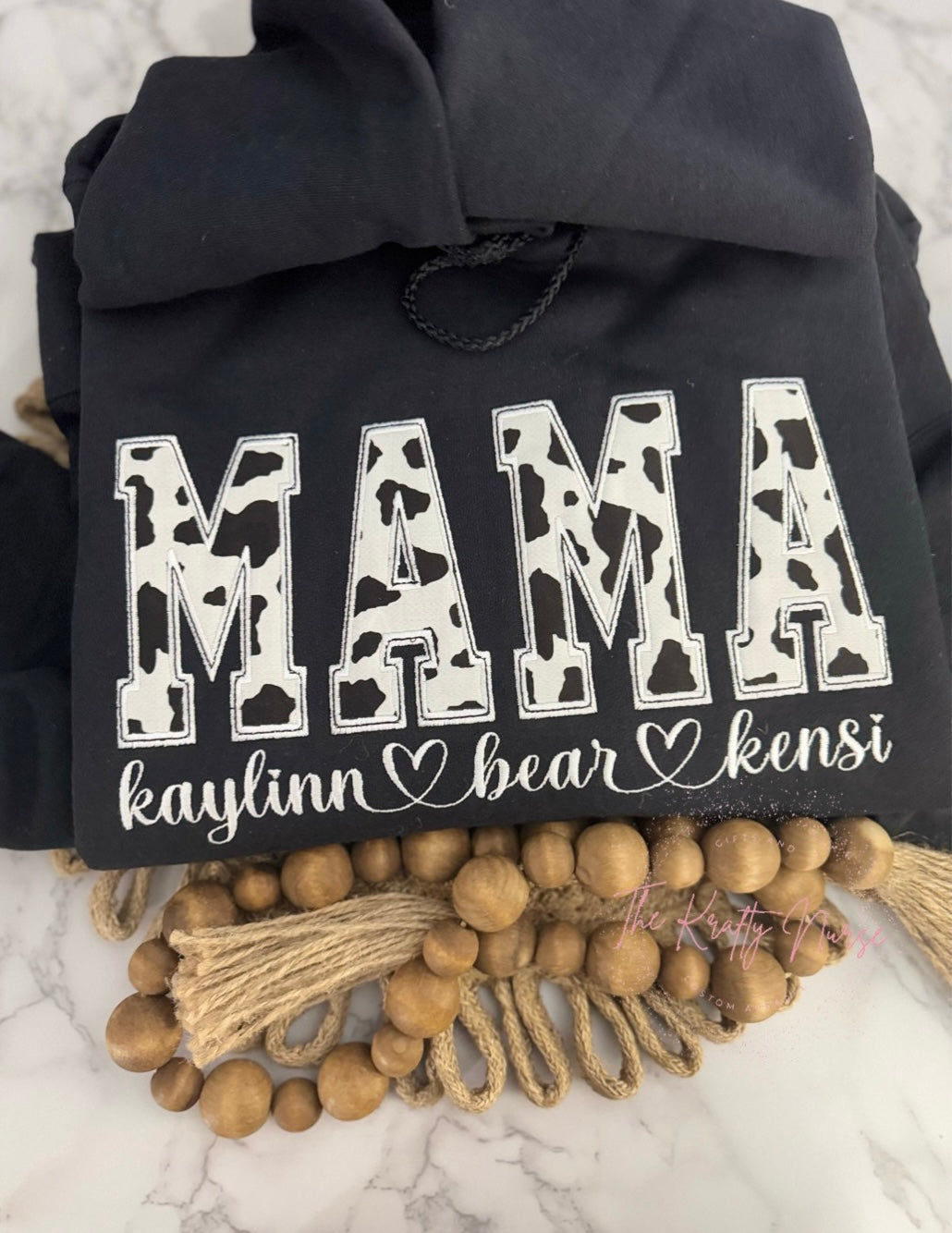 EMBROIDERED COW PRINT MAMA HOODIE