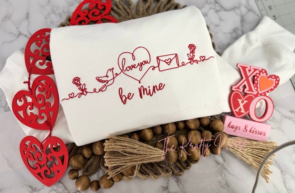 EMBROIDERED BE MINE VALENTINES DAY SWEATSHIRT