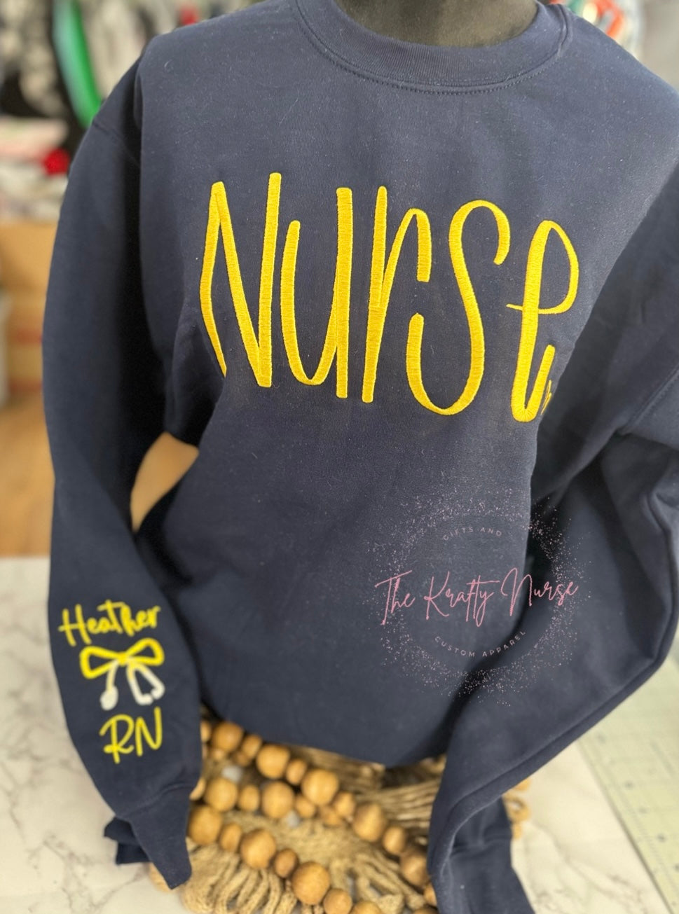 EMBROIDERED HAND LETTERED NURSE