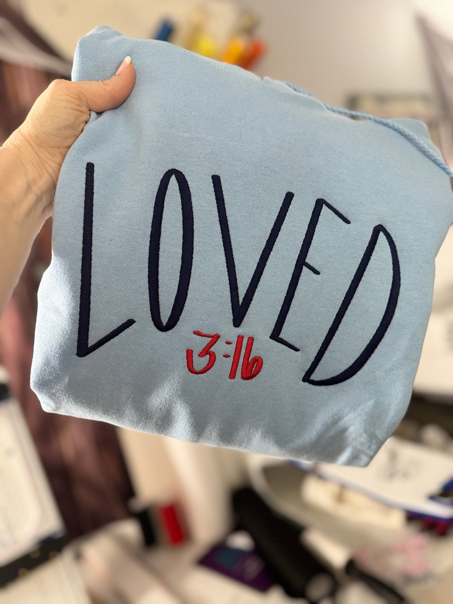 EMBROIDERED FAITH BASED LOVED 3:16 HOODED SWEATSHIRT
