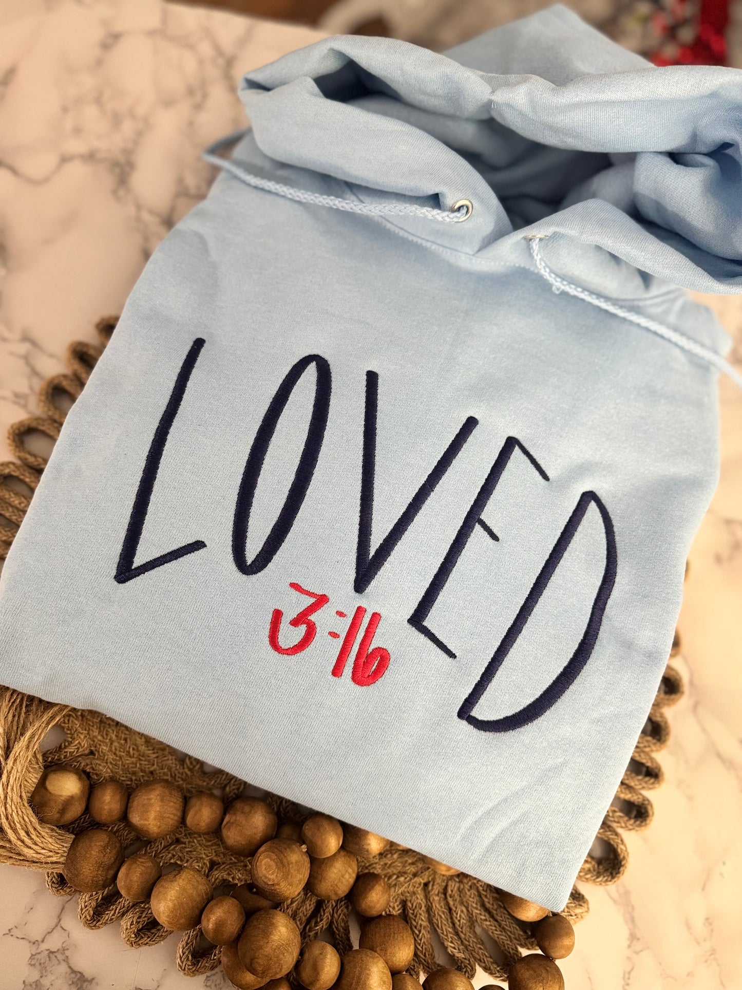 EMBROIDERED FAITH BASED LOVED 3:16 HOODED SWEATSHIRT