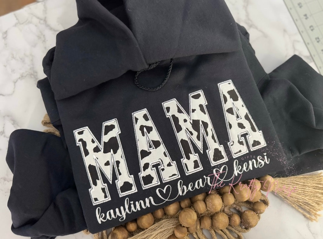 EMBROIDERED COW PRINT MAMA HOODIE