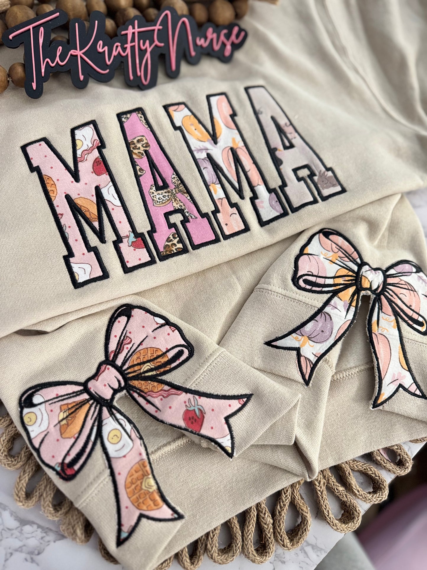 EMBROIDERED MAMA KEEPSAKE SWEATSHIRT WITH KEEPSAKE SIDE BOWS