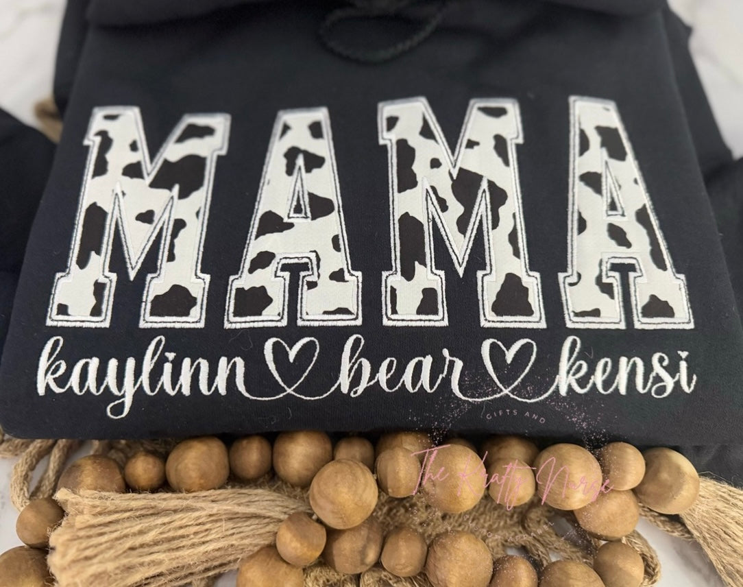 EMBROIDERED COW PRINT MAMA HOODIE