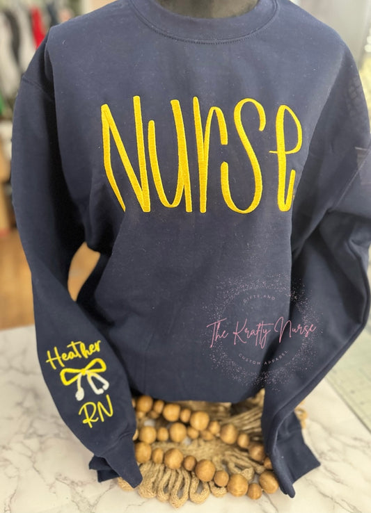 EMBROIDERED HAND LETTERED NURSE