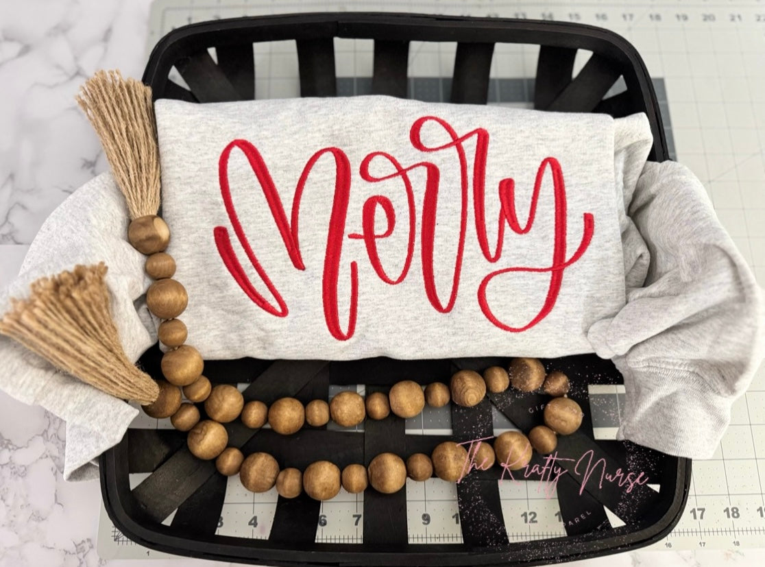 EMBROIDERED MERRY SWEATSHIRT