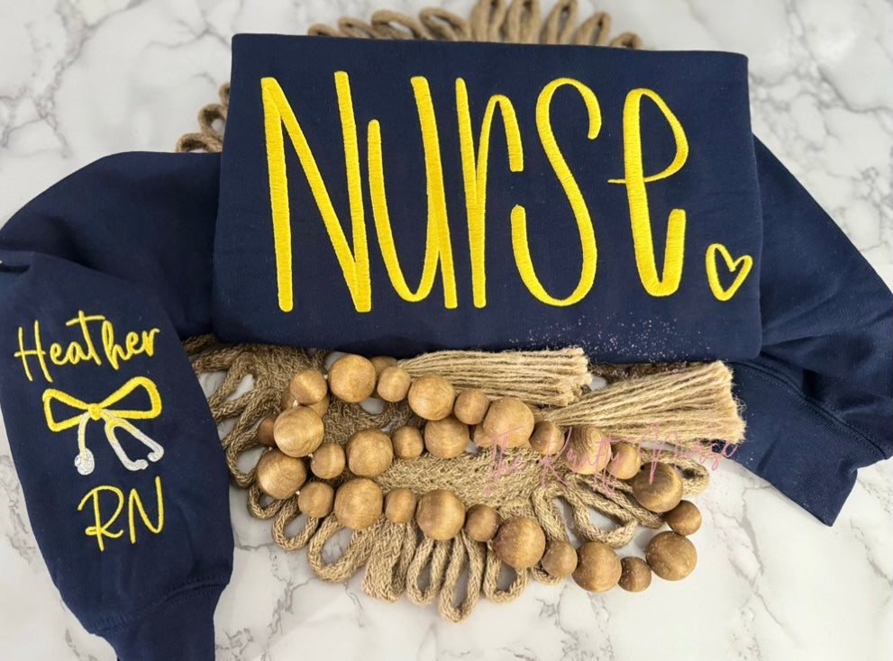 EMBROIDERED HAND LETTERED NURSE