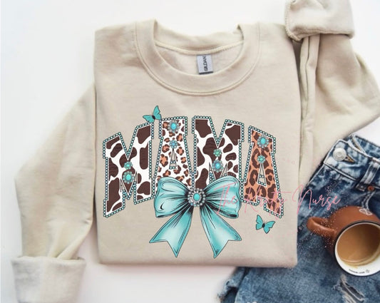 MAMA TURQUOISE COWPRINT BOW