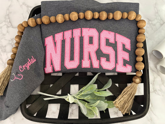 NURSE Arched PINK Glitter Applique